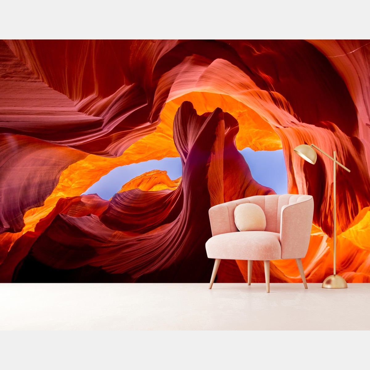 Wall mural sunlit slot canyon vibrant sandstone curves