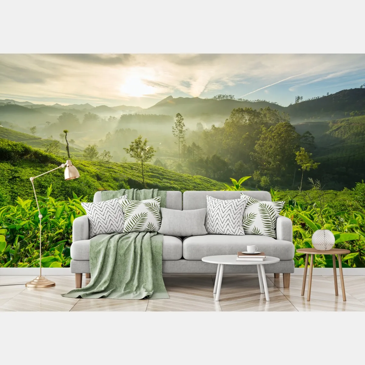 Fototapeta wschód słońca nad plantacjami herbaty w Munnar – Wallissimo® Fototapeta wschód słońca nad plantacjami herbaty w Munnar – Wallissimo®