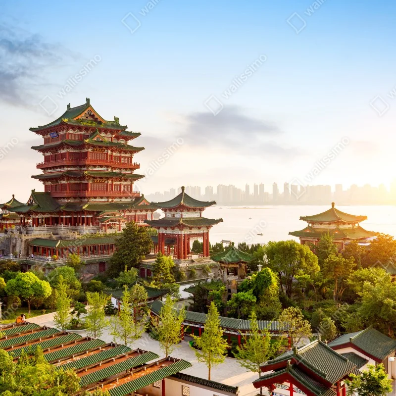 Fototapeta Pawilon Tengwang o wschodzie słońca – Wallissimo® Fototapeta Pawilon Tengwang o wschodzie słońca – Wallissimo®