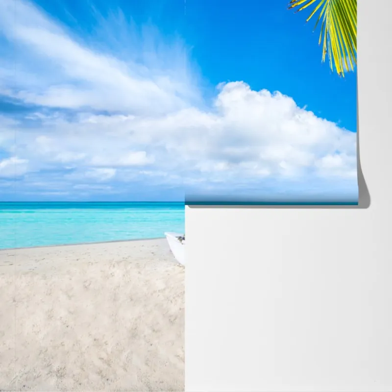 Fototapeta tropikalna plaża w turkusowych kolorach z palmami i łodziami – Wallissimo® Fototapeta tropikalna plaża w turkusowych kolorach z palmami i łodziami – Wallissimo®