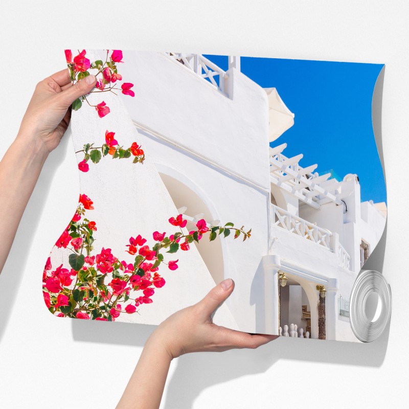 Fototapeta Santorini biała uliczka z bugenwillą – Wallissimo® Fototapeta Santorini biała uliczka z bugenwillą – Wallissimo®