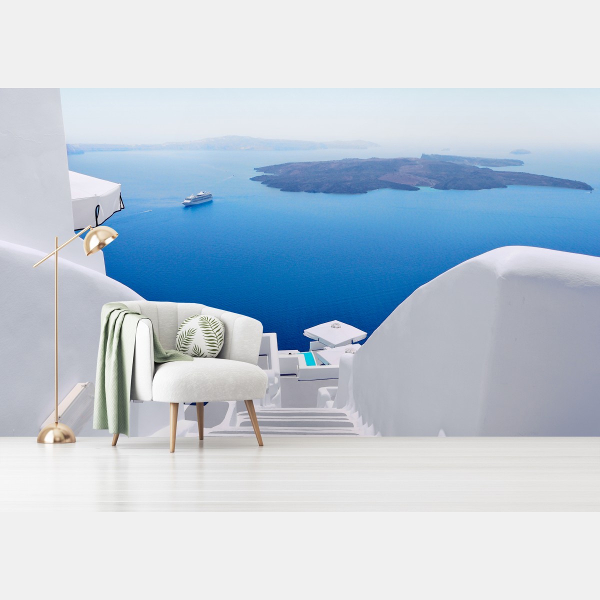 Wall mural Santorini white stairs to the sea