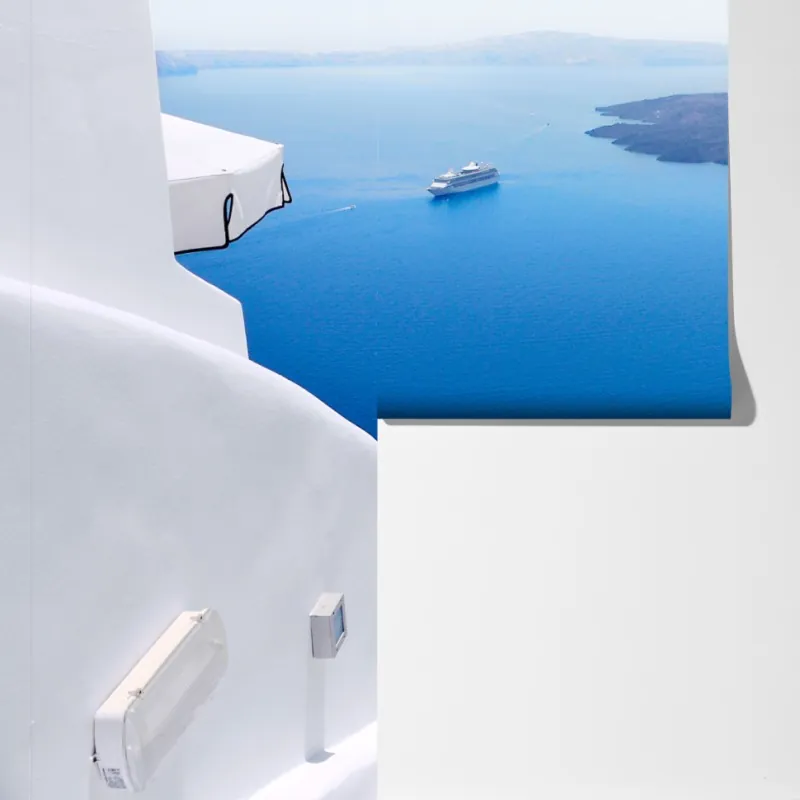 Fototapeta Santorini białe schody nad morzem – Wallissimo® Fototapeta Santorini białe schody nad morzem – Wallissimo®
