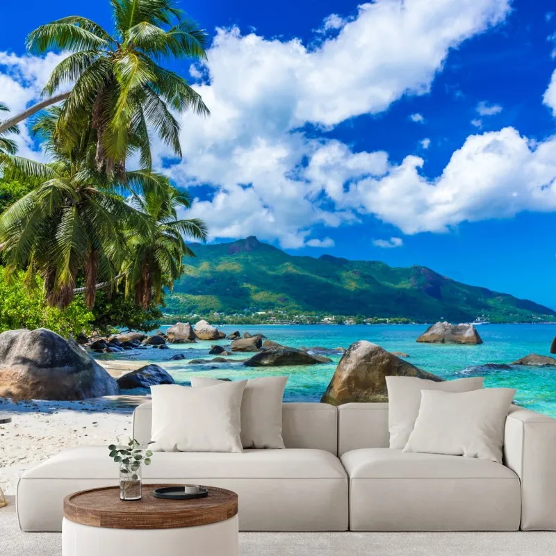 Fototapeta Baie Beau Vallon tropikalna plaża – Wallissimo® Fototapeta Baie Beau Vallon tropikalna plaża – Wallissimo®