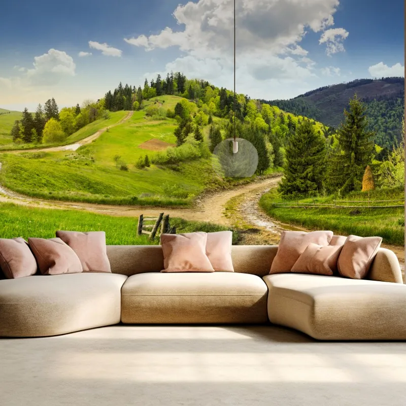 Fototapeta kręta droga przez zielone wzgórza