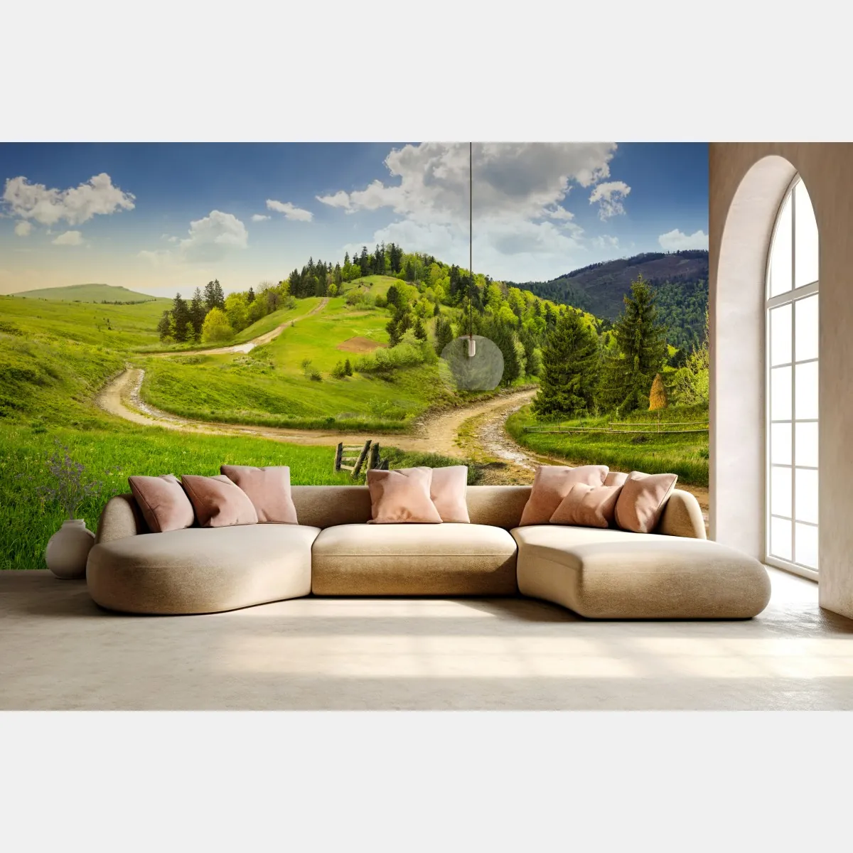 Fototapeta kręta droga przez zielone wzgórza – Wallissimo® Fototapeta kręta droga przez zielone wzgórza – Wallissimo®