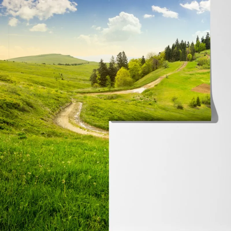 Fototapeta kręta droga przez zielone wzgórza – Wallissimo® Fototapeta kręta droga przez zielone wzgórza – Wallissimo®