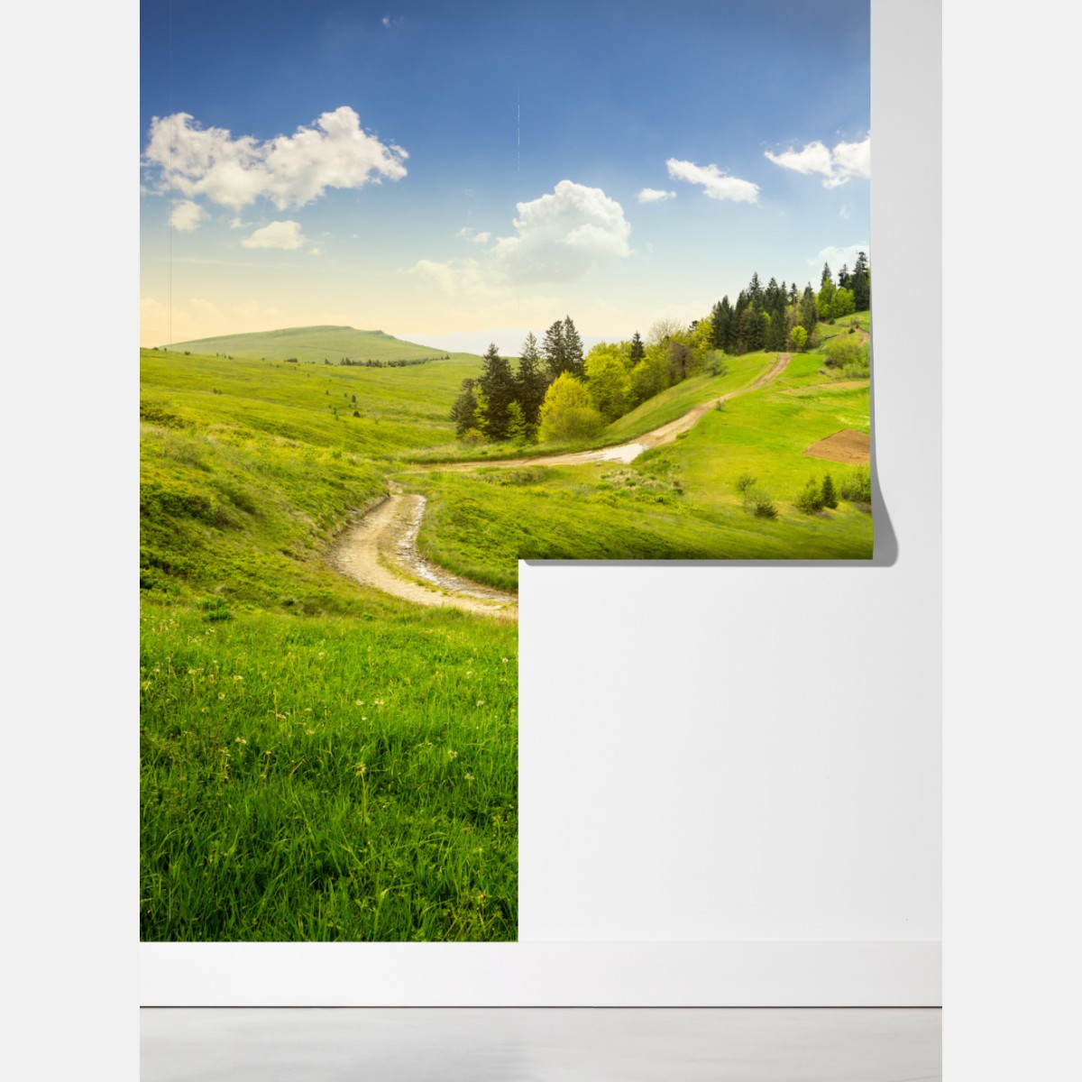 Fototapeta kręta droga przez zielone wzgórza – Wallissimo® Fototapeta kręta droga przez zielone wzgórza – Wallissimo®