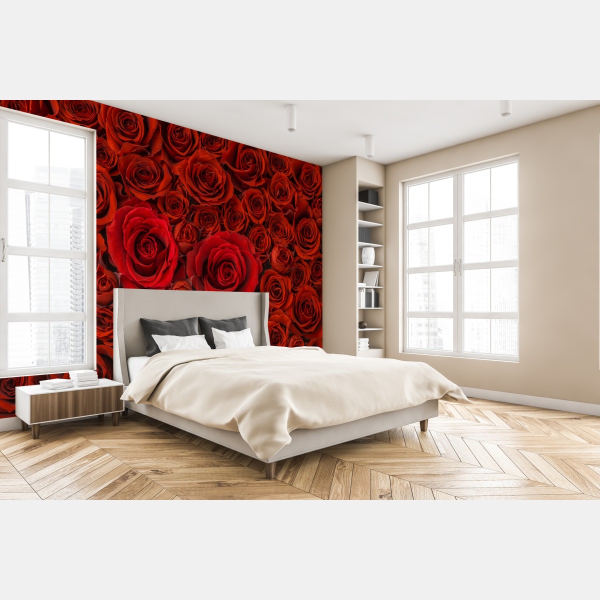 Wall mural lush red rose collage