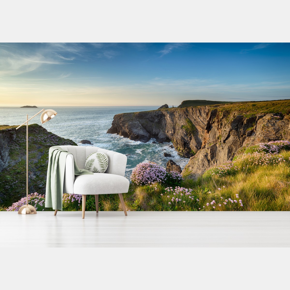 Wall mural coastal cliffs at golden hour