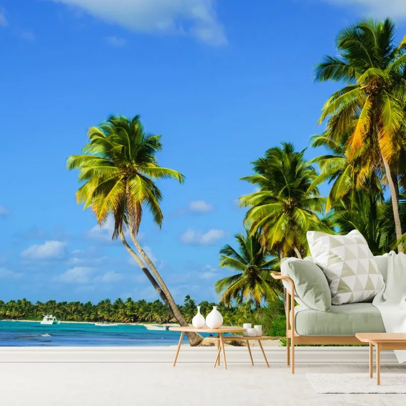 Fototapeta tropikalna plaża z palmami – Wallissimo® Fototapeta tropikalna plaża z palmami – Wallissimo®