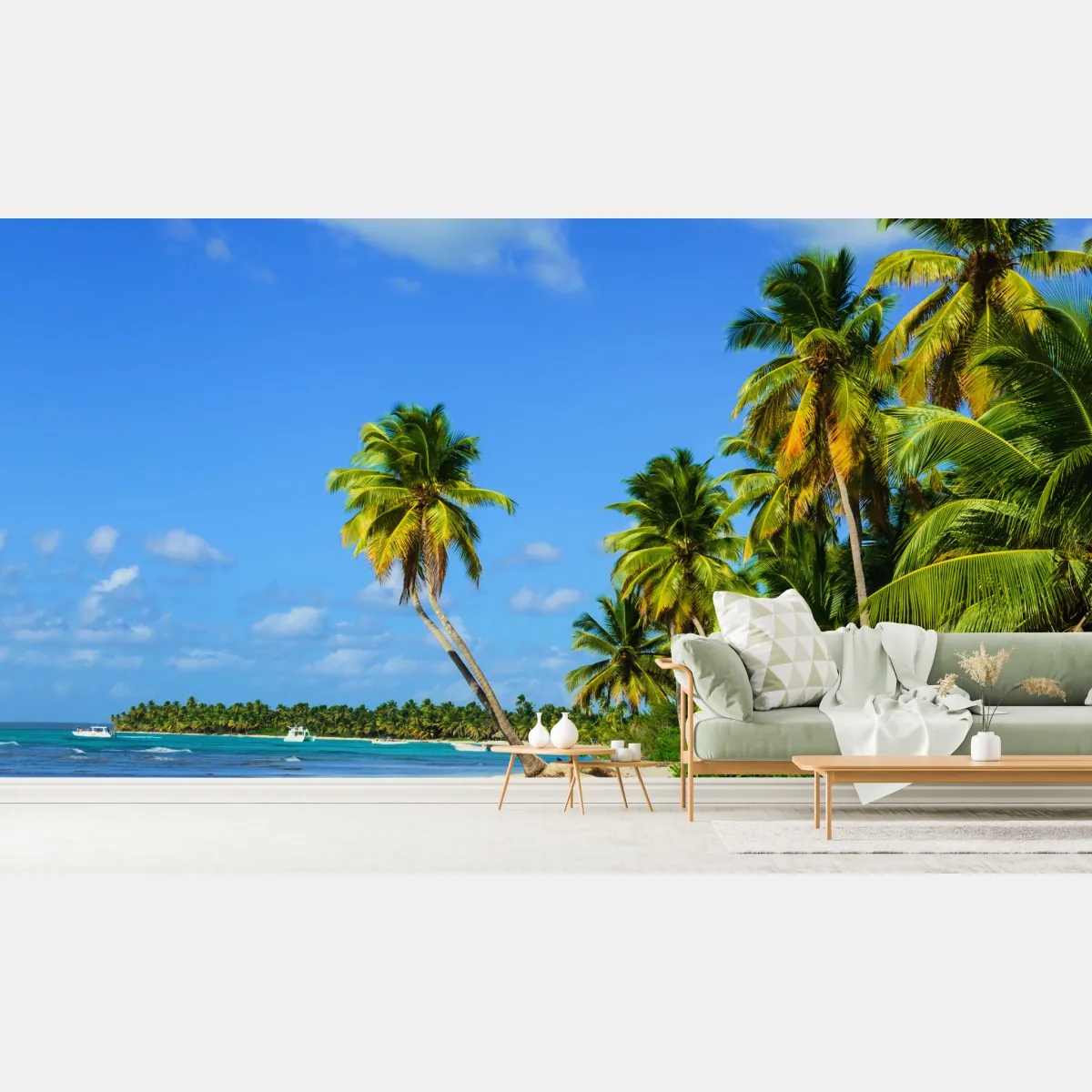 Fototapeta tropikalna plaża z palmami – Wallissimo® Fototapeta tropikalna plaża z palmami – Wallissimo®