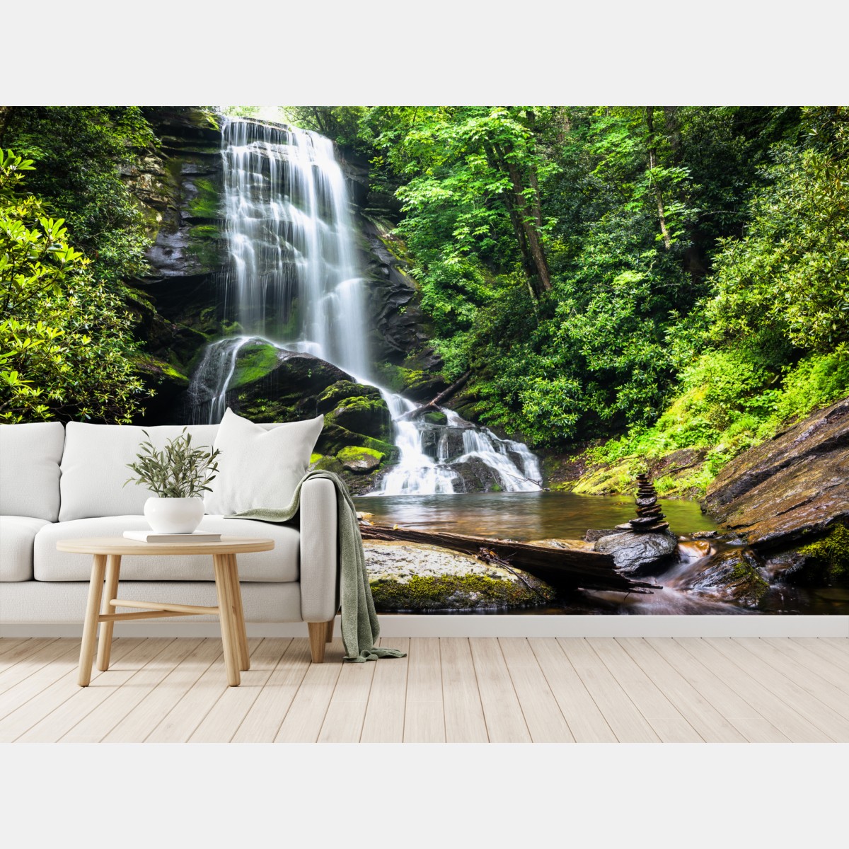 Wall mural serene forest waterfall