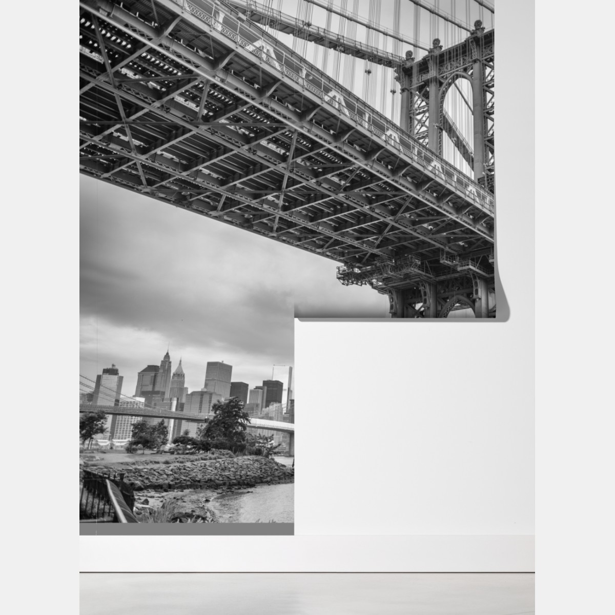 Fototapeta widok z dołu na most Manhattan i panoramę Nowego Jorku – Wallissimo® Fototapeta widok z dołu na most Manhattan i panoramę Nowego Jorku – Wallissimo®