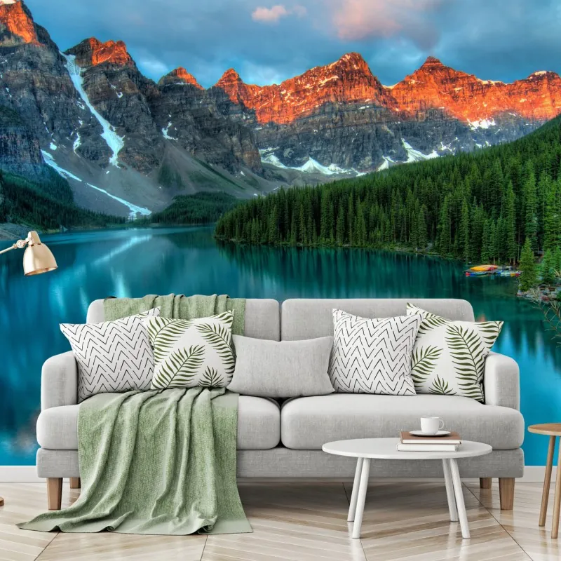 Fototapeta jezioro Moraine wschód słońca alpenglow – Wallissimo® Fototapeta jezioro Moraine wschód słońca alpenglow – Wallissimo®