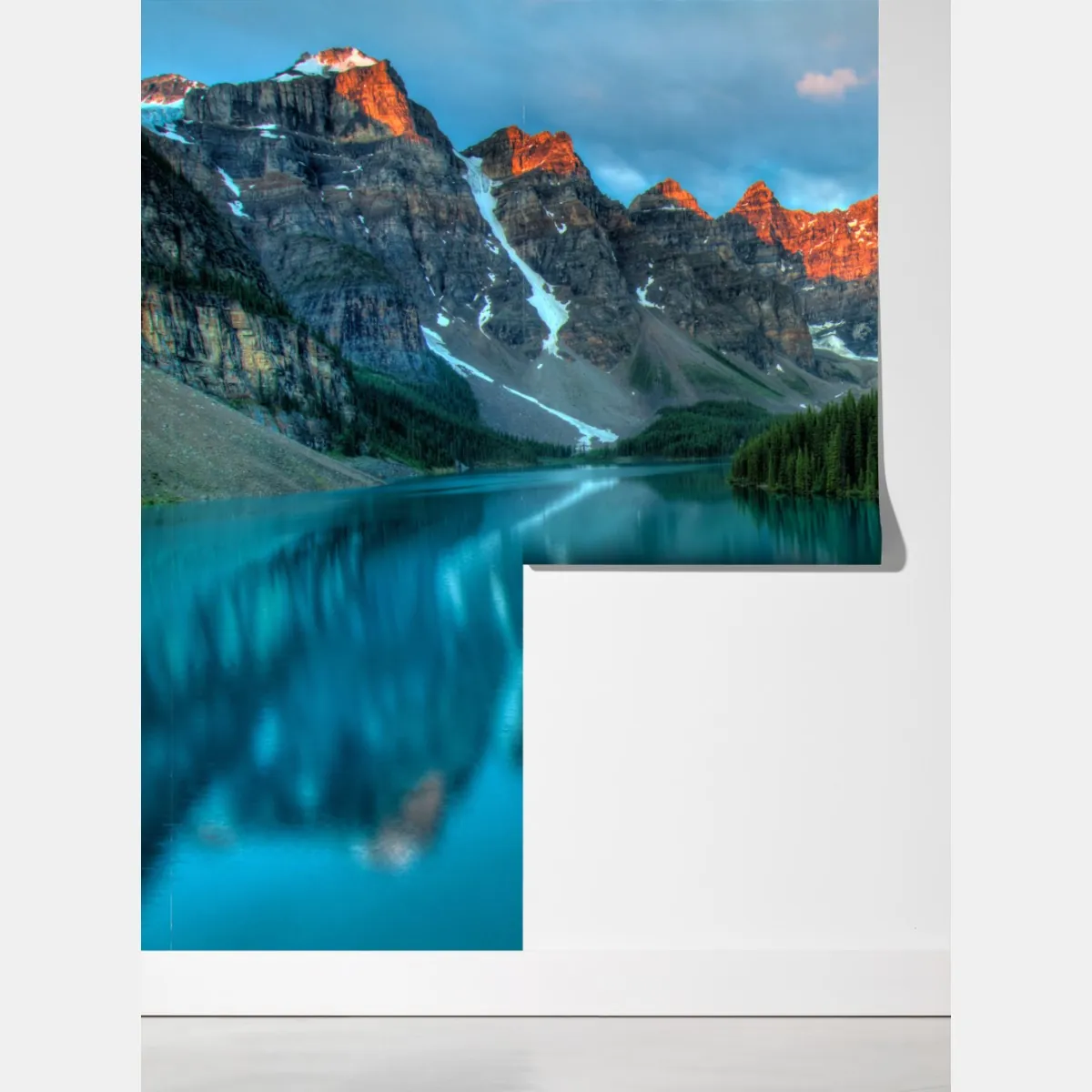 Fototapeta jezioro Moraine wschód słońca alpenglow – Wallissimo® Fototapeta jezioro Moraine wschód słońca alpenglow – Wallissimo®