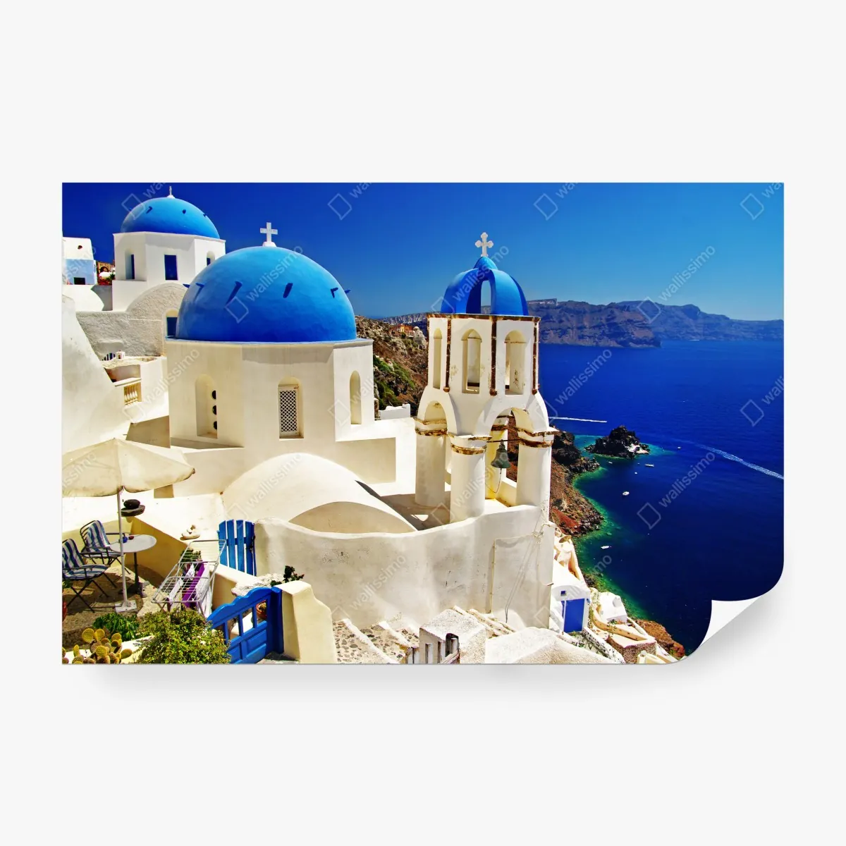 Fototapeta Santorini błękitne kopuły nad morzem – Wallissimo® Fototapeta Santorini błękitne kopuły nad morzem – Wallissimo®