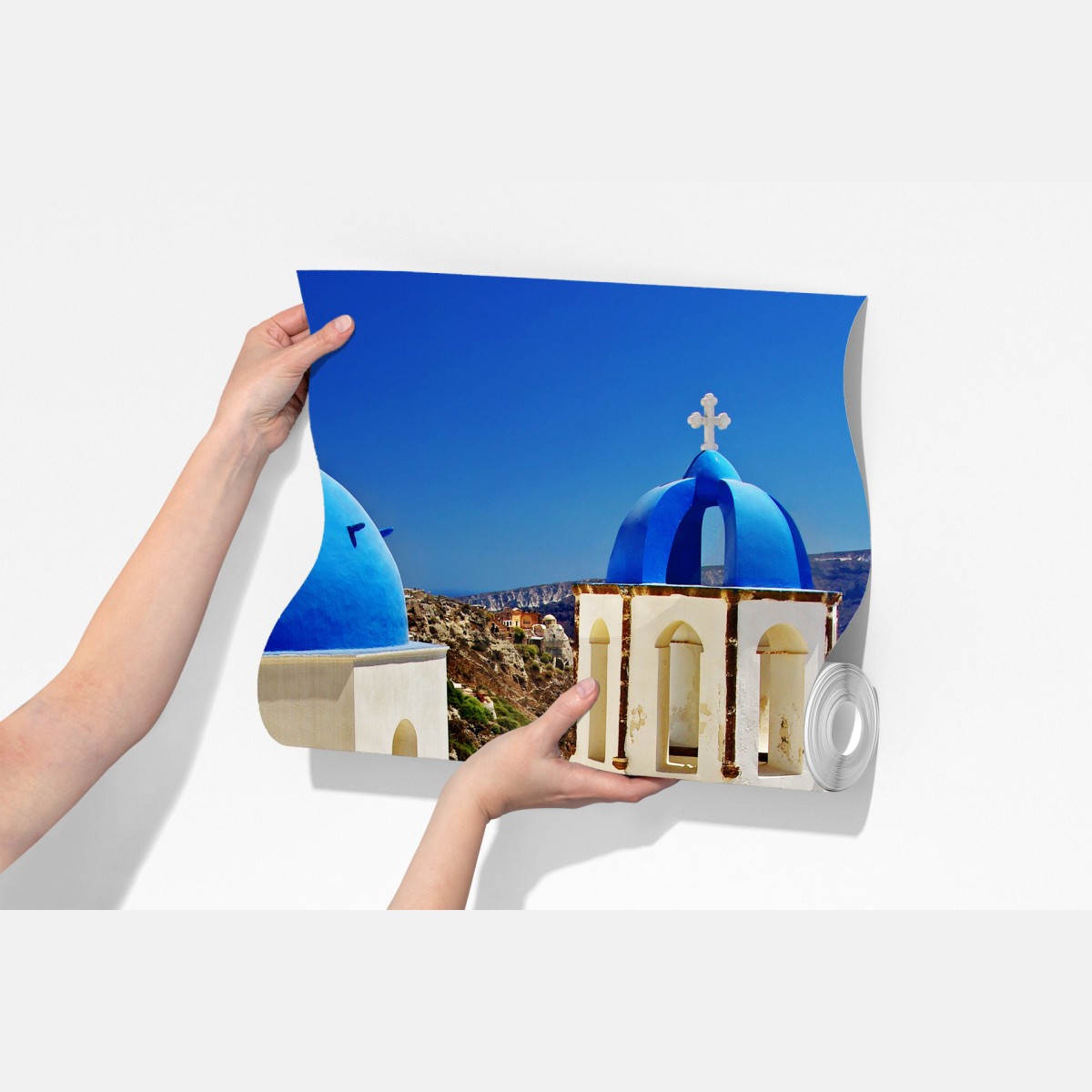 Fototapeta Santorini błękitne kopuły nad morzem – Wallissimo® Fototapeta Santorini błękitne kopuły nad morzem – Wallissimo®