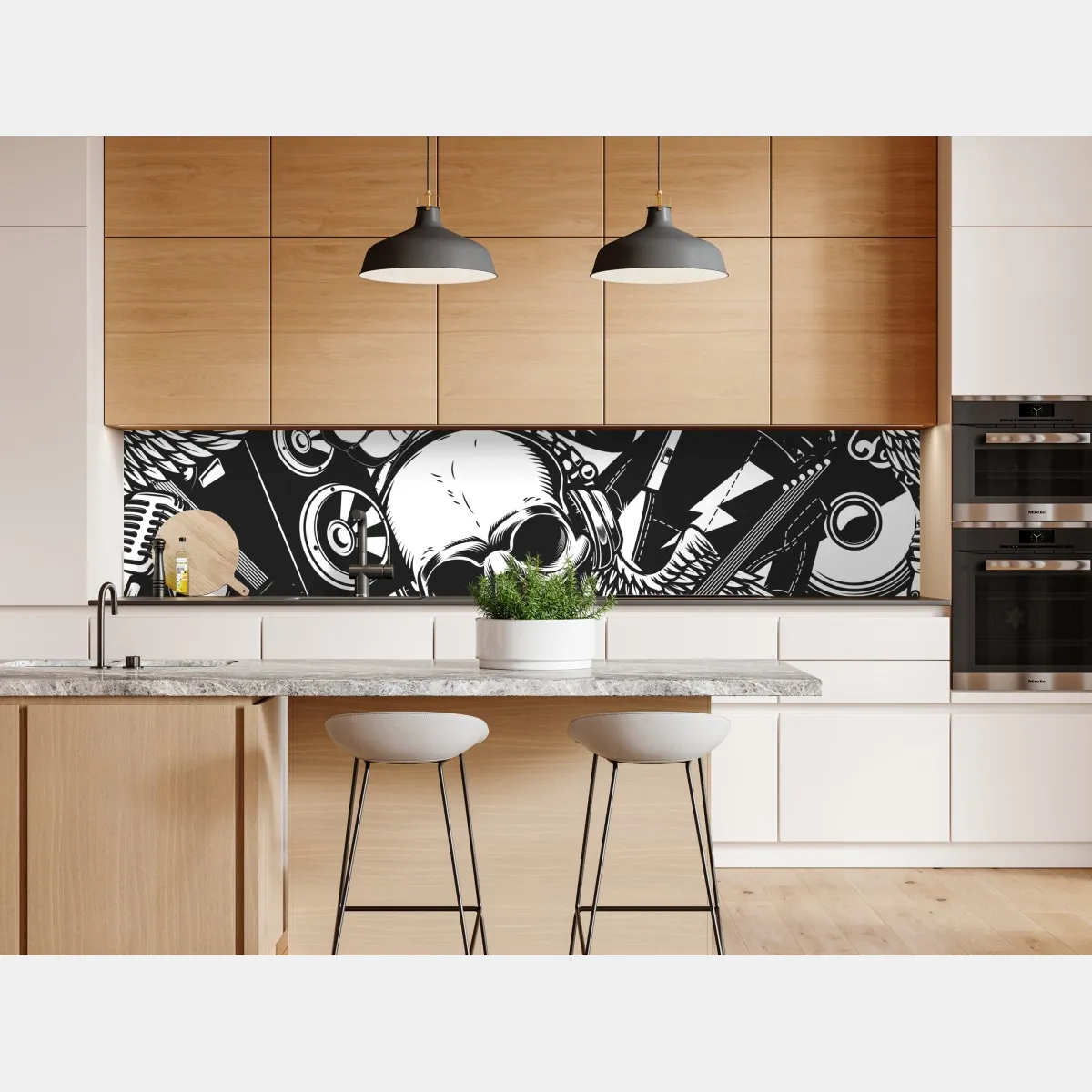 Naklejka repozycjonowalna rockowy kolaż z czaszką i gitarami – Wallissimo® Naklejka repozycjonowalna rockowy kolaż z czaszką i gitarami – Wallissimo®