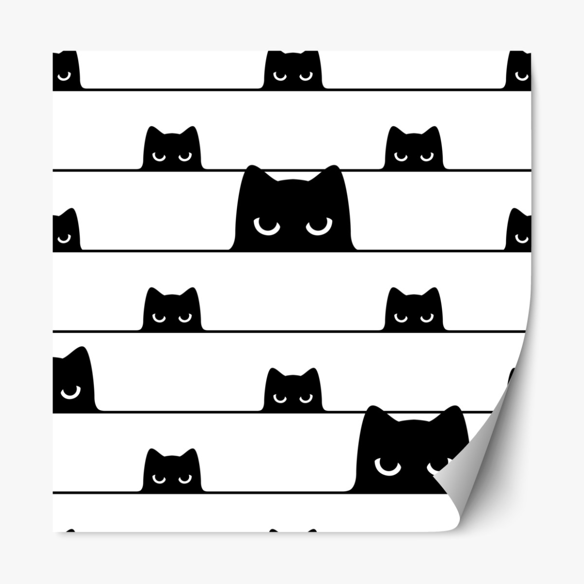 Repositionable sticker playful peeking cats on a striped background