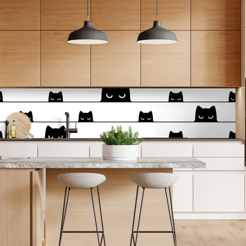 Naklejka repozycjonowalna figlarne koty wyglądające zza pasków – Wallissimo® Naklejka repozycjonowalna figlarne koty wyglądające zza pasków – Wallissimo®