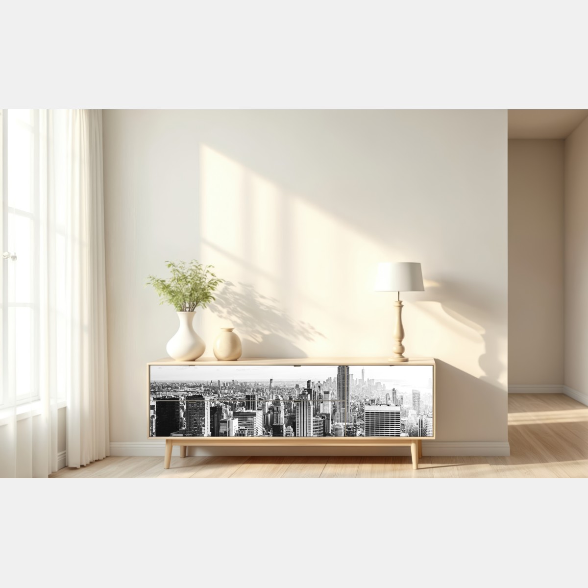 Naklejka repozycjonowalna Nowy Jork panorama w odcieniach szarości – Wallissimo® Naklejka repozycjonowalna Nowy Jork panorama w odcieniach szarości – Wallissimo®