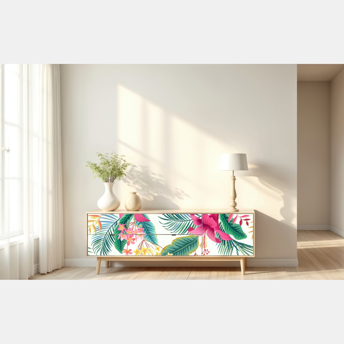 Naklejka repozycjonowalna tropikalny botaniczny wzór kwiatowy – Wallissimo® Naklejka repozycjonowalna tropikalny botaniczny wzór kwiatowy – Wallissimo®