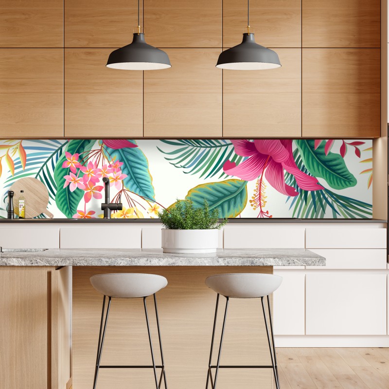 Naklejka repozycjonowalna tropikalny botaniczny wzór kwiatowy – Wallissimo® Naklejka repozycjonowalna tropikalny botaniczny wzór kwiatowy – Wallissimo®