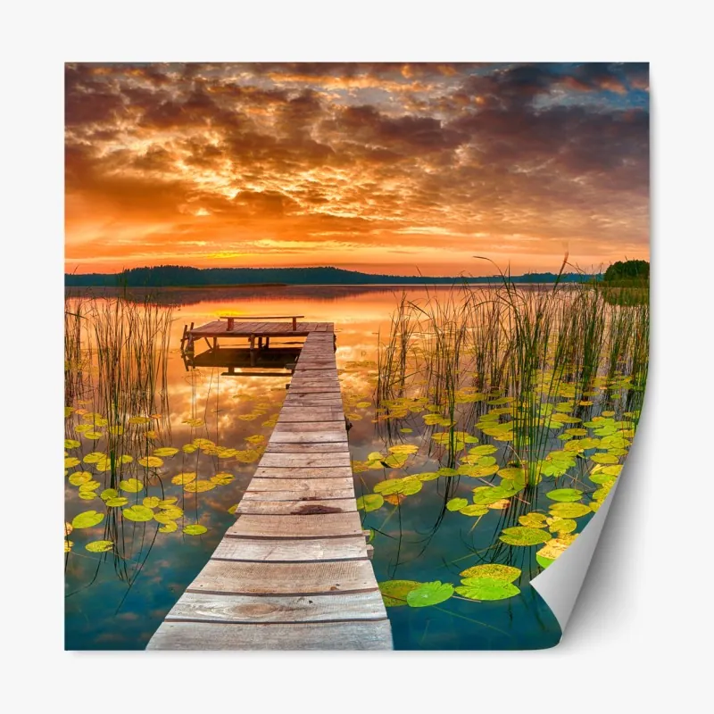 Naklejka repozycjonowalna złote kwiaty lotosu na zielonym tle – Wallissimo®