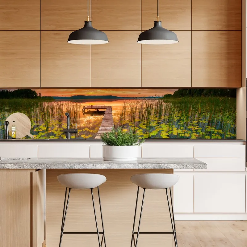 Naklejka repozycjonowalna złote kwiaty lotosu na zielonym tle – Wallissimo®