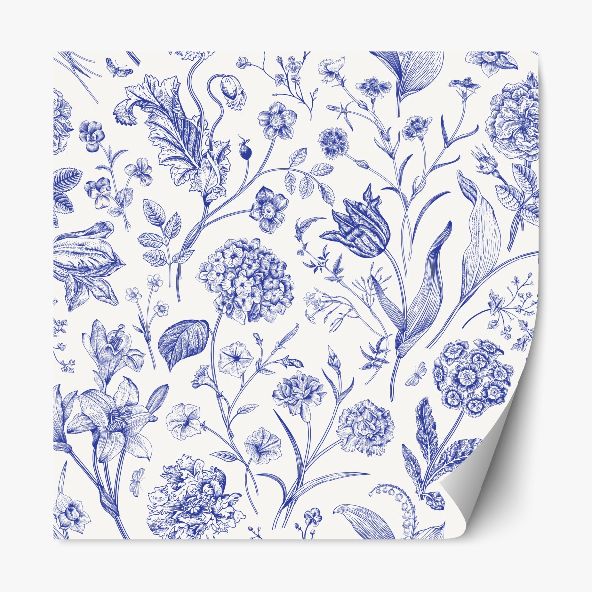 Repositionable sticker classic blue toile floral pattern