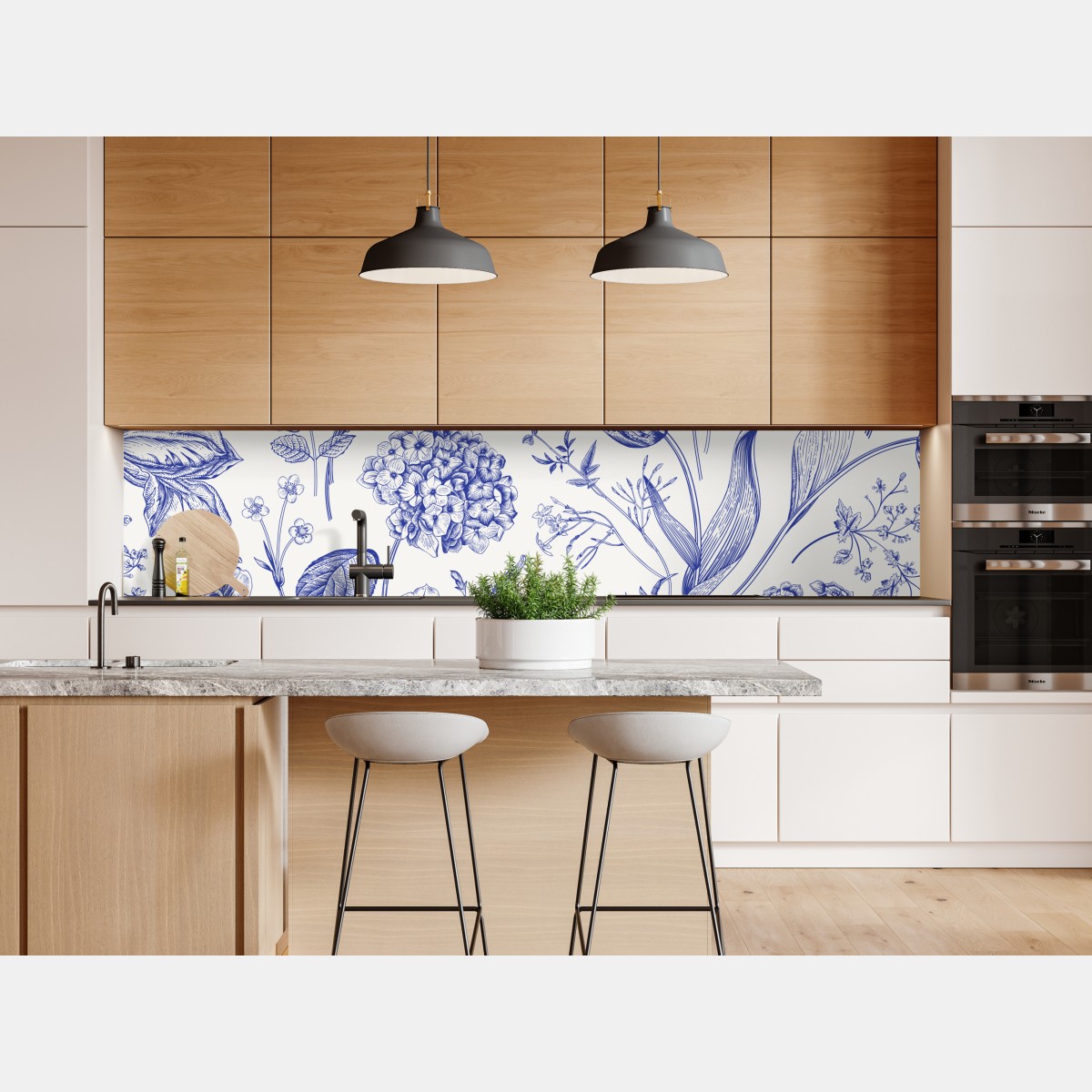 Naklejka repozycjonowalna klasyczny niebieski wzór toile z motywem kwiatowym – Wallissimo® Naklejka repozycjonowalna klasyczny niebieski wzór toile z motywem kwiatowym – Wallissimo®