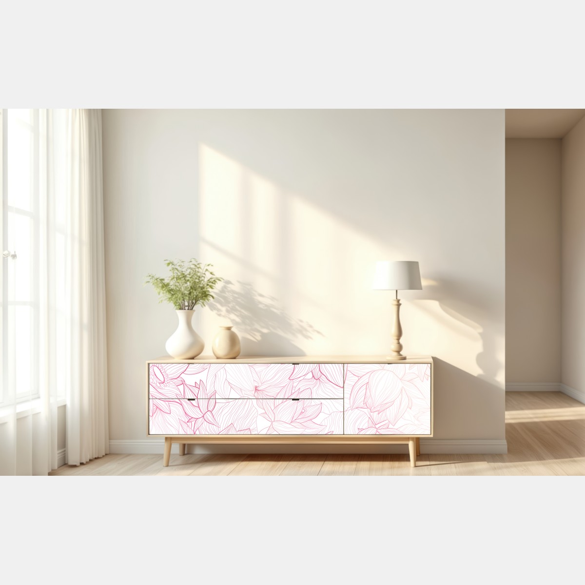 Naklejka repozycjonowalna delikatny różowy wzór kwiatowy – Wallissimo® Naklejka repozycjonowalna delikatny różowy wzór kwiatowy – Wallissimo®