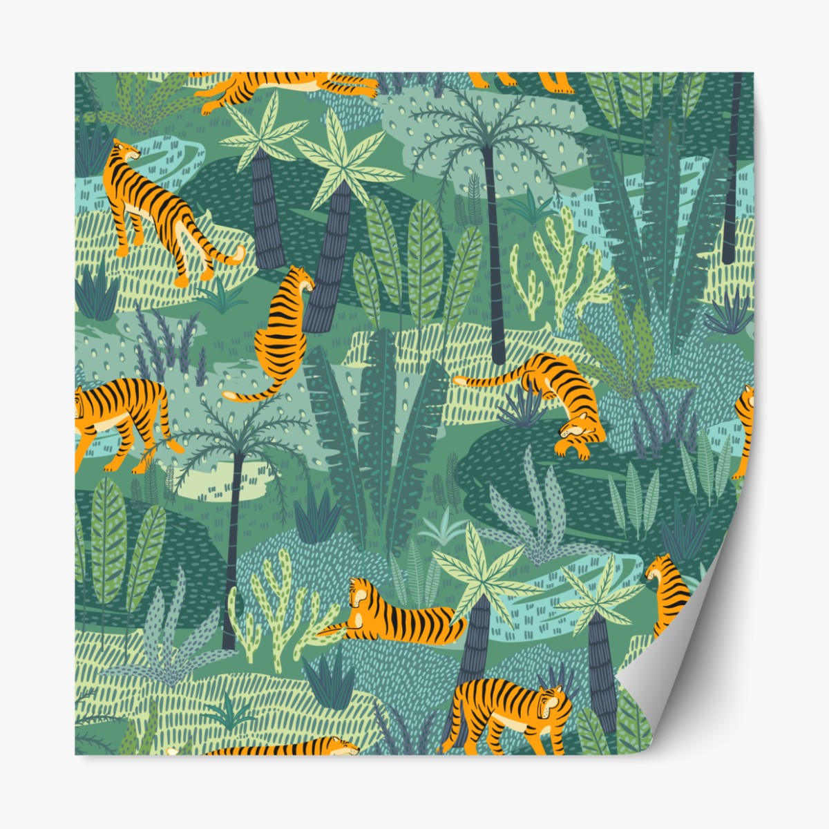 Repositionable sticker playful jungle tigers pattern
