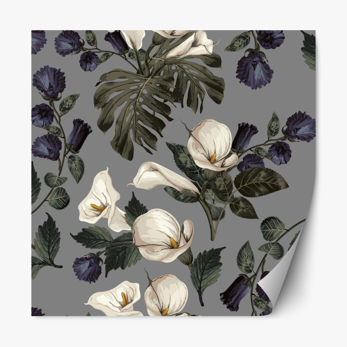 Repositionable sticker vintage calla lily floral pattern on gray