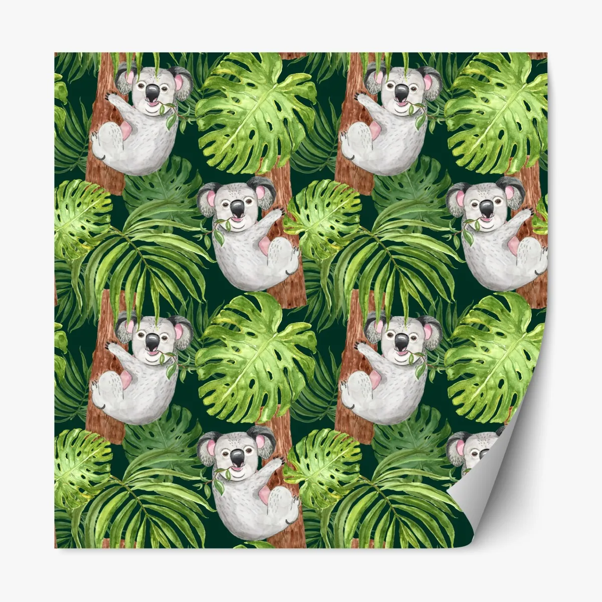 Naklejka repozycjonowalna uroczy wzór z koalami i tropikalnymi liśćmi w akwareli – Wallissimo® Naklejka repozycjonowalna uroczy wzór z koalami i tropikalnymi liśćmi w akwareli – Wallissimo®