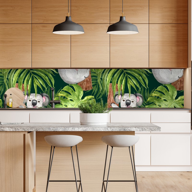 Naklejka repozycjonowalna uroczy wzór z koalami i tropikalnymi liśćmi w akwareli – Wallissimo® Naklejka repozycjonowalna uroczy wzór z koalami i tropikalnymi liśćmi w akwareli – Wallissimo®