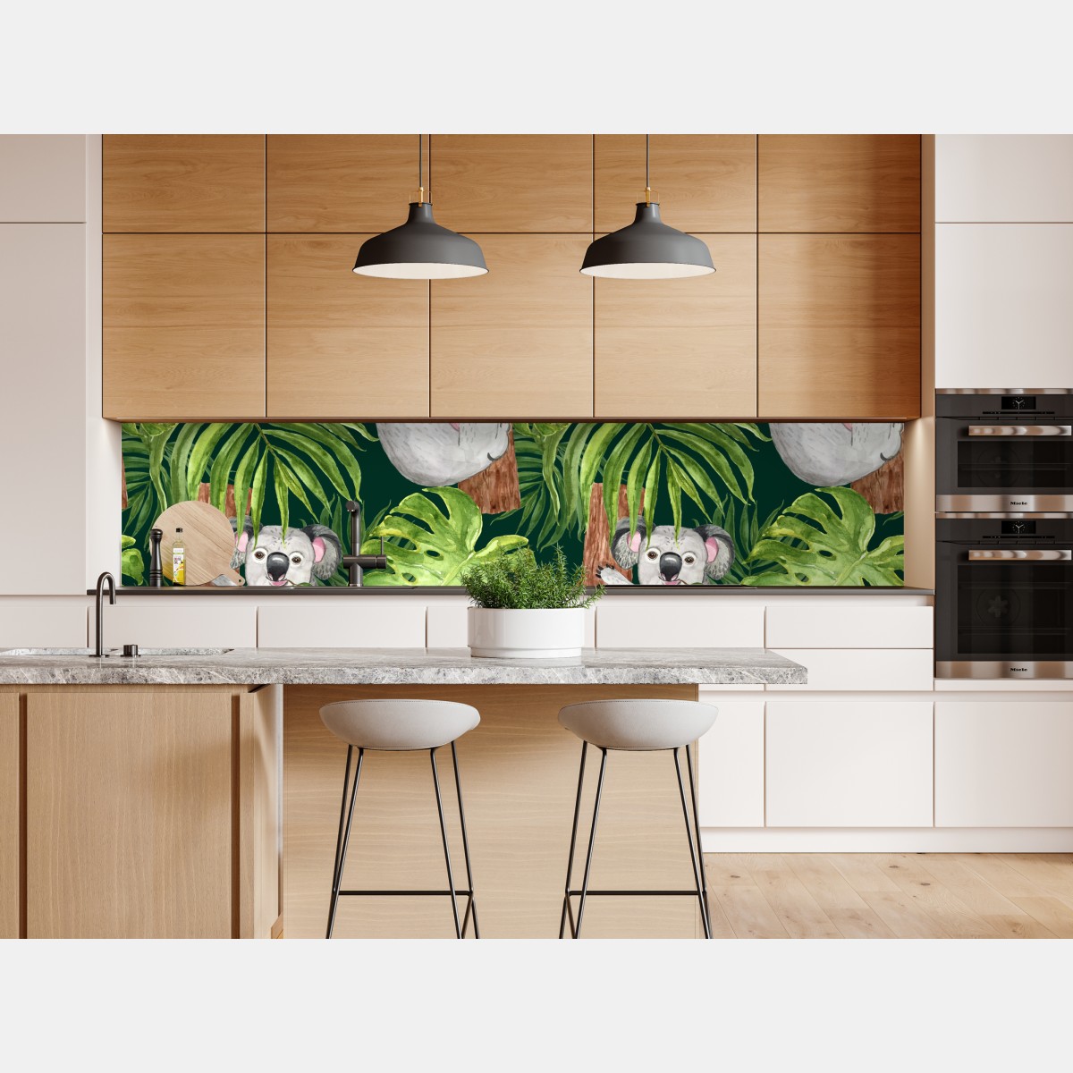 Naklejka repozycjonowalna uroczy wzór z koalami i tropikalnymi liśćmi w akwareli – Wallissimo® Naklejka repozycjonowalna uroczy wzór z koalami i tropikalnymi liśćmi w akwareli – Wallissimo®