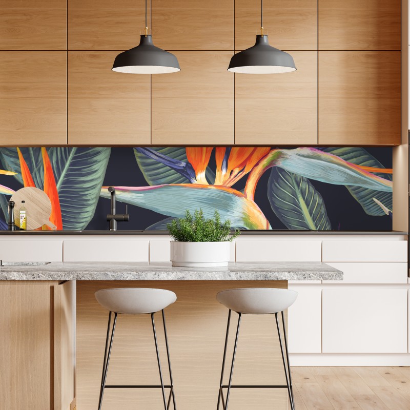 Naklejka repozycjonowalna tropikalny wzór ze strelicjami – Wallissimo® Naklejka repozycjonowalna tropikalny wzór ze strelicjami – Wallissimo®