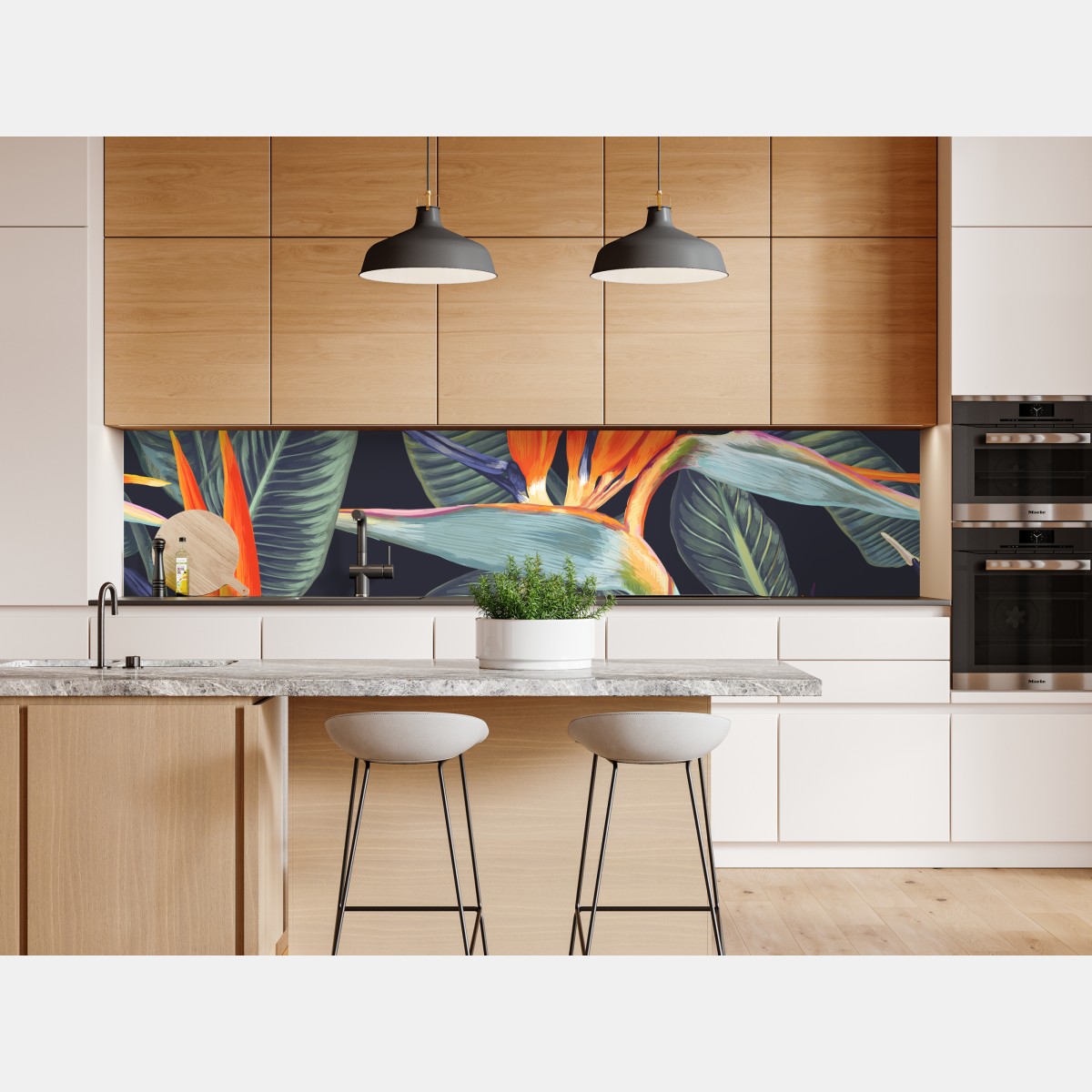 Naklejka repozycjonowalna tropikalny wzór ze strelicjami – Wallissimo® Naklejka repozycjonowalna tropikalny wzór ze strelicjami – Wallissimo®