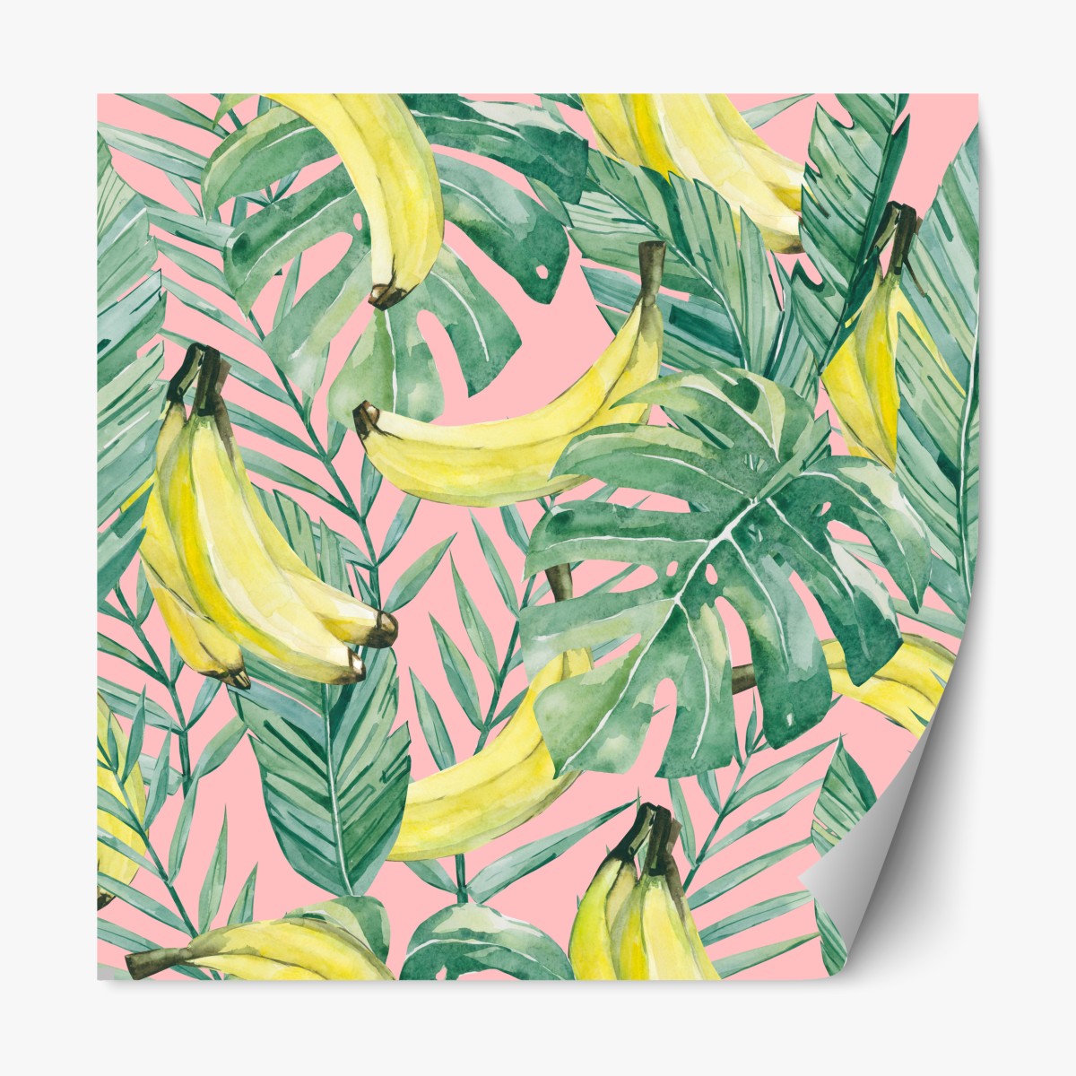 Repositionable sticker watercolor banana leaves pattern on pink