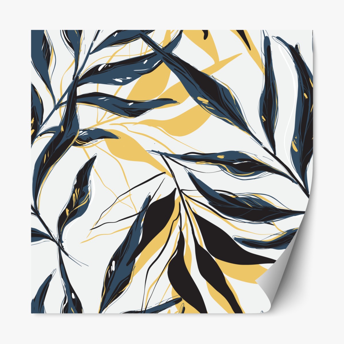 Repositionable sticker navy and gold botanical leaf pattern