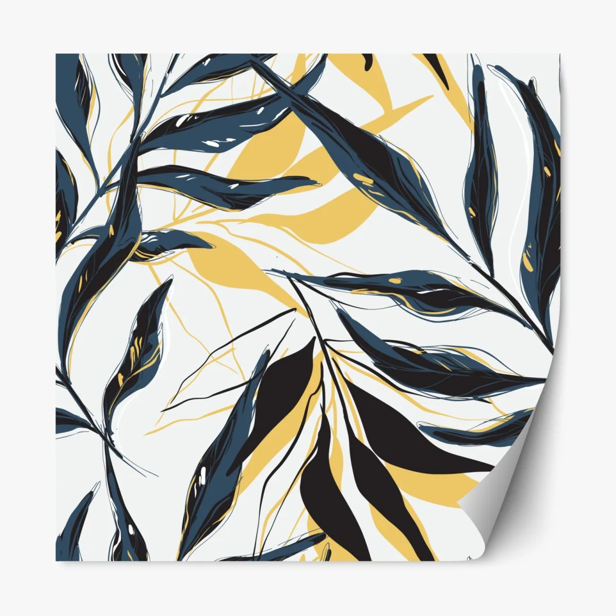 Naklejka repozycjonowalna granatowo-złoty botaniczny wzór liści – Wallissimo® Naklejka repozycjonowalna granatowo-złoty botaniczny wzór liści – Wallissimo®