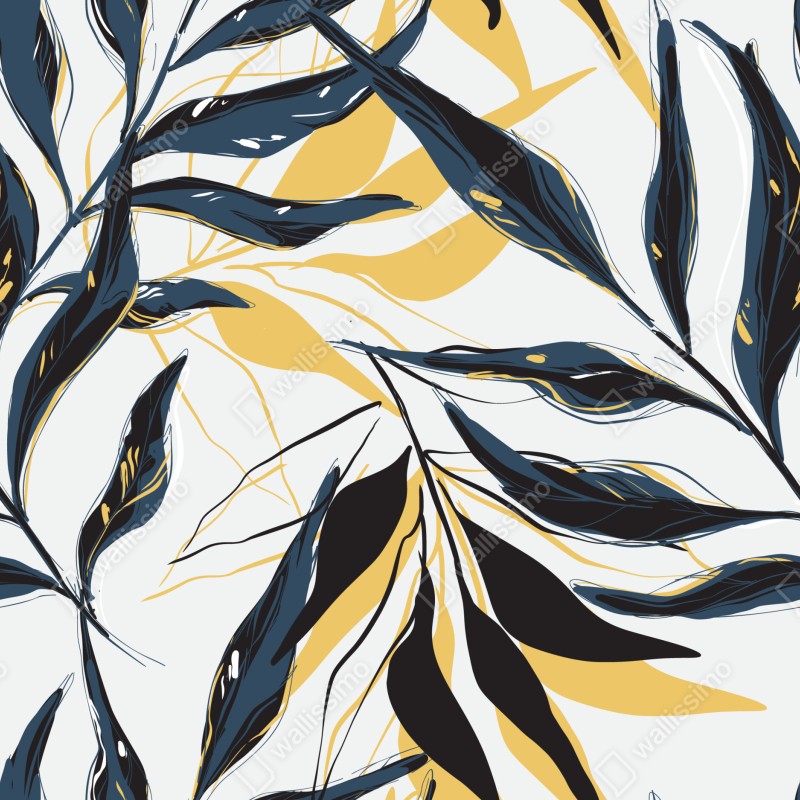 Naklejka repozycjonowalna granatowo-złoty botaniczny wzór liści – Wallissimo® Naklejka repozycjonowalna granatowo-złoty botaniczny wzór liści – Wallissimo®