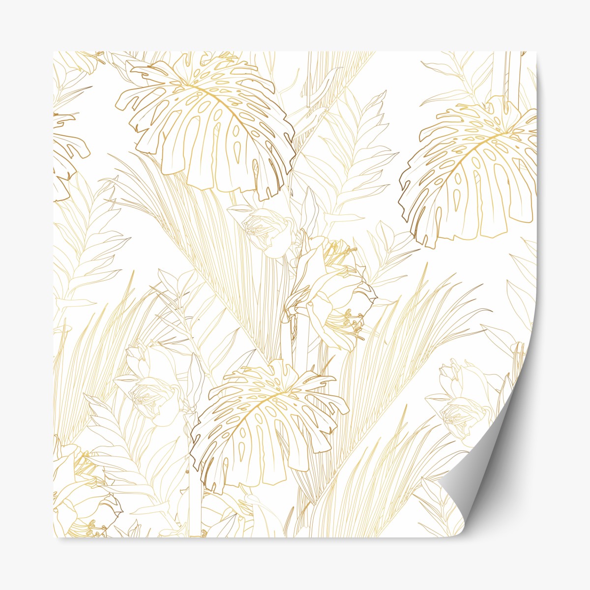 Repositionable sticker golden tropical leaves pattern