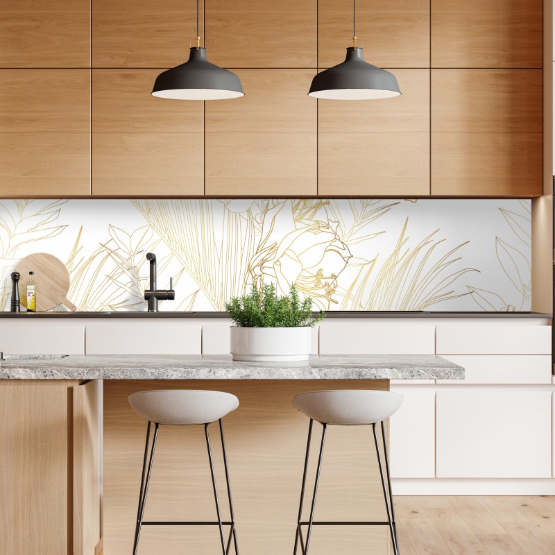 Naklejka repozycjonowalna złote tropikalne liście – Wallissimo® Naklejka repozycjonowalna złote tropikalne liście – Wallissimo®