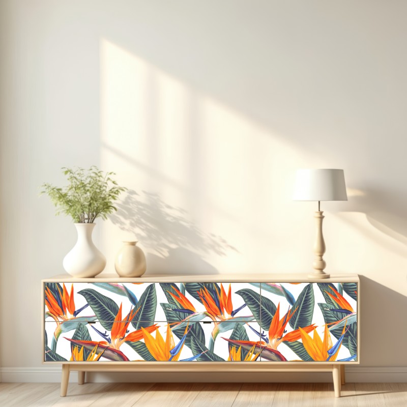 Naklejka repozycjonowalna tropikalny wzór strelicji – Wallissimo® Naklejka repozycjonowalna tropikalny wzór strelicji – Wallissimo®