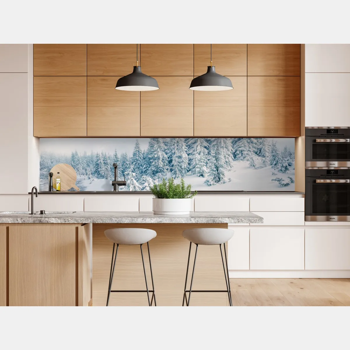 Naklejka repozycjonowalna zimowa panorama lasu z zaśnieżonymi jodłami – Wallissimo® Naklejka repozycjonowalna zimowa panorama lasu z zaśnieżonymi jodłami – Wallissimo®