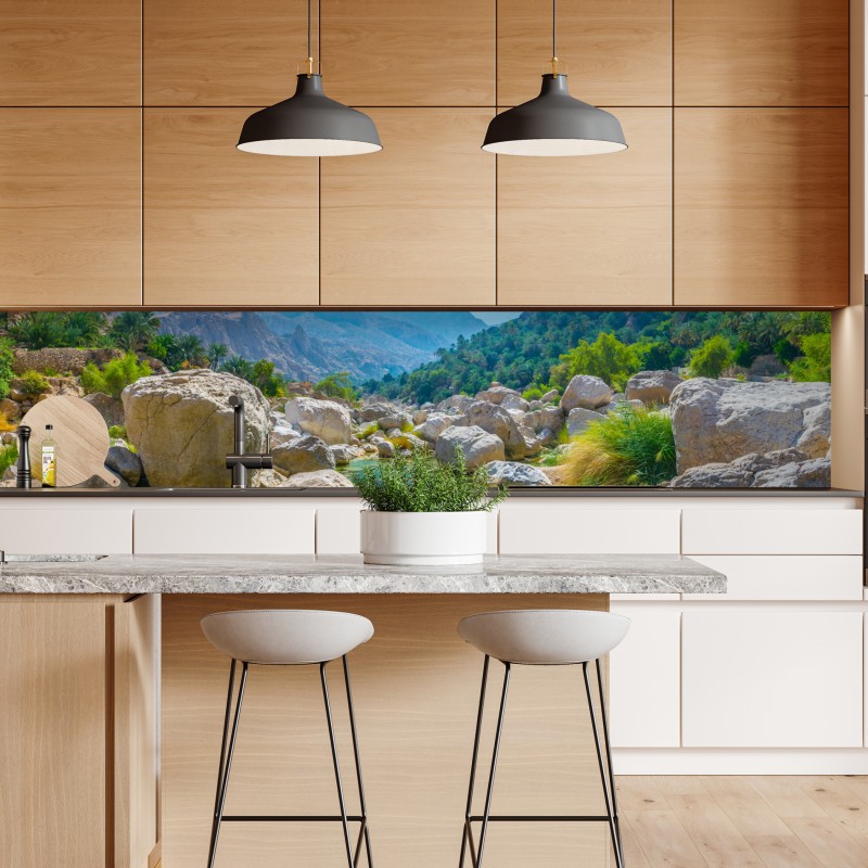 Naklejka repozycjonowalna turkusowa górska oaza – Wallissimo® Naklejka repozycjonowalna turkusowa górska oaza – Wallissimo®