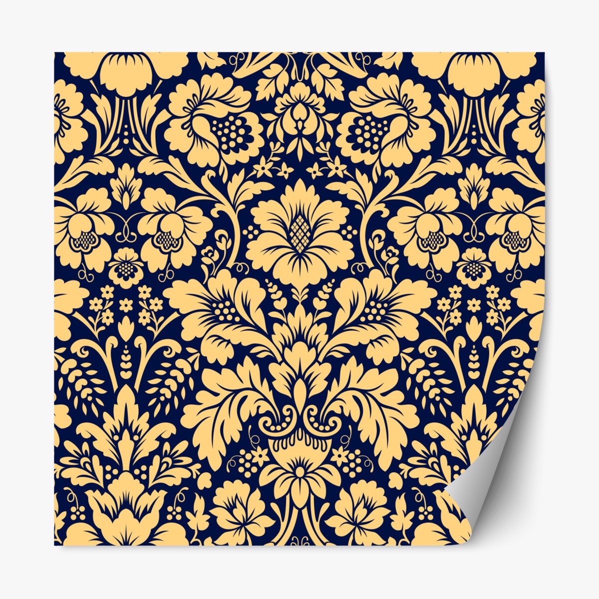 Repositionable sticker navy and beige damask floral pattern
